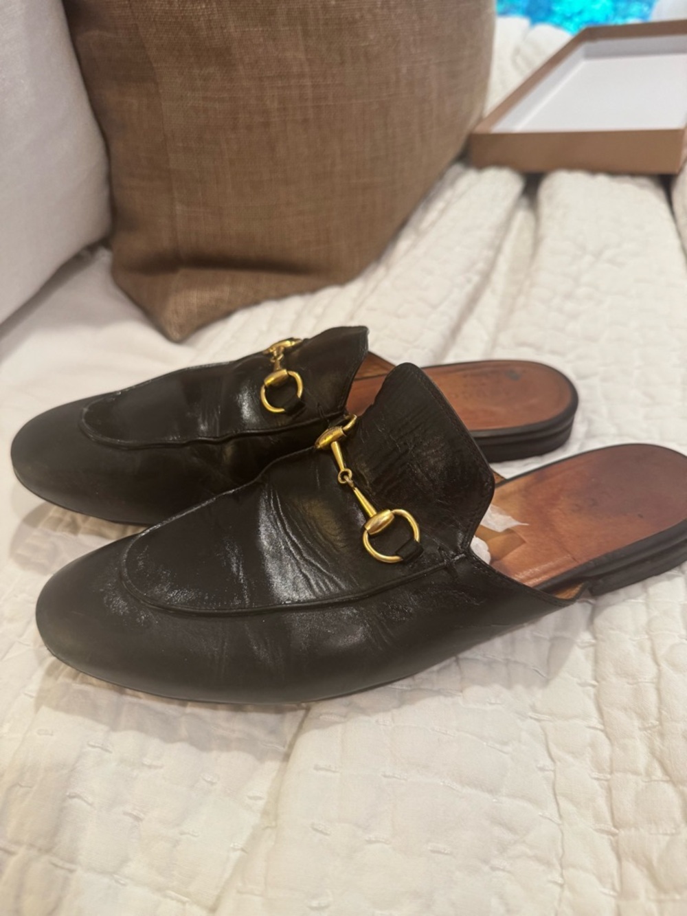 Gucci Brown Leather Slide with Embossed Logo